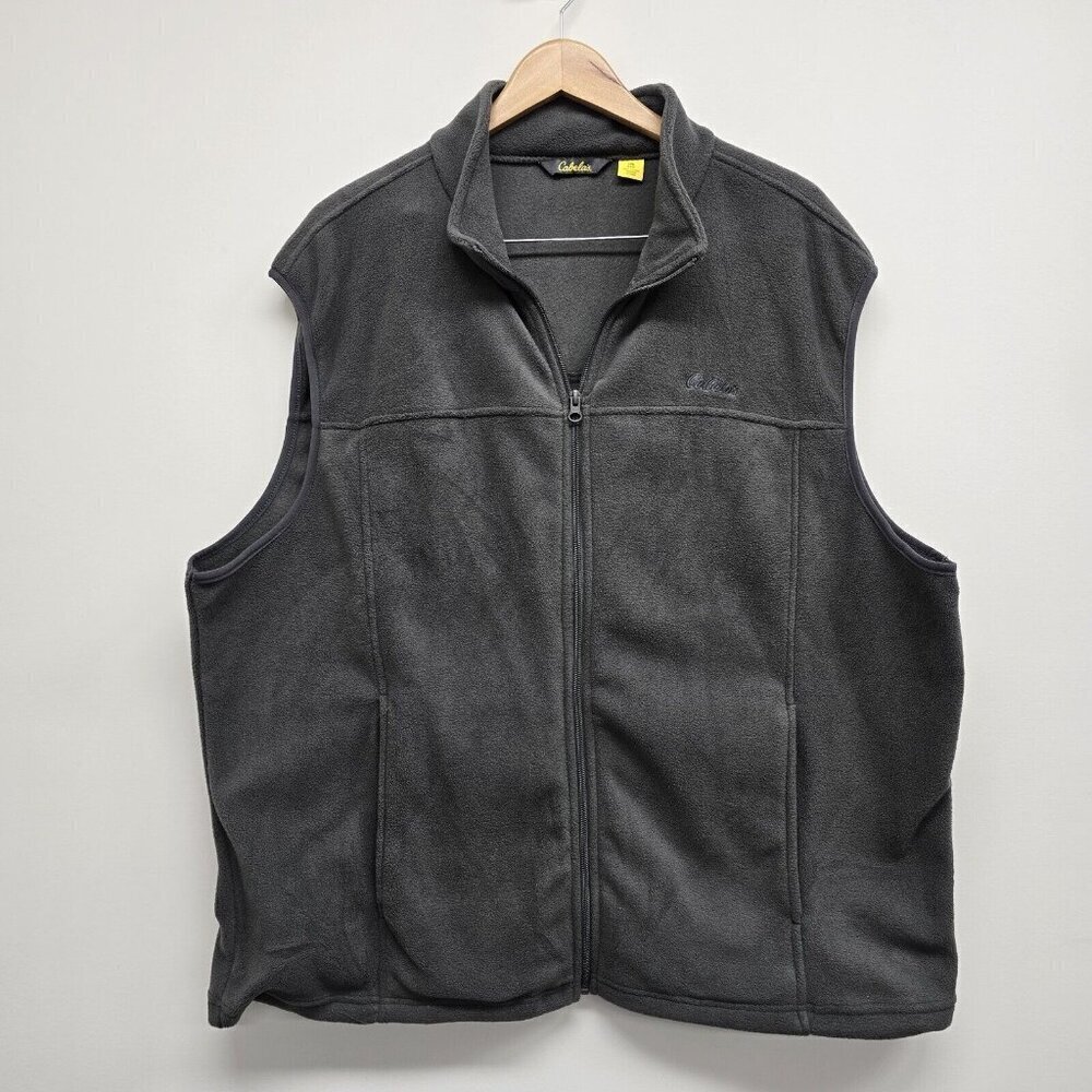 Cabela's Fleece Vest Mens 2XL Gray Sleeveless Full Zip Embroidered Logo
